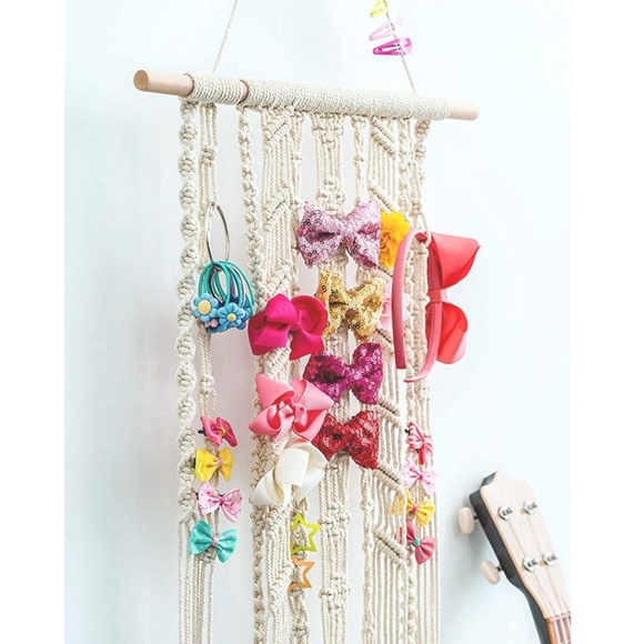 Ivory Macrame Hair Bow Pin Clip Scrunchie Organize - Picture 3 of 6